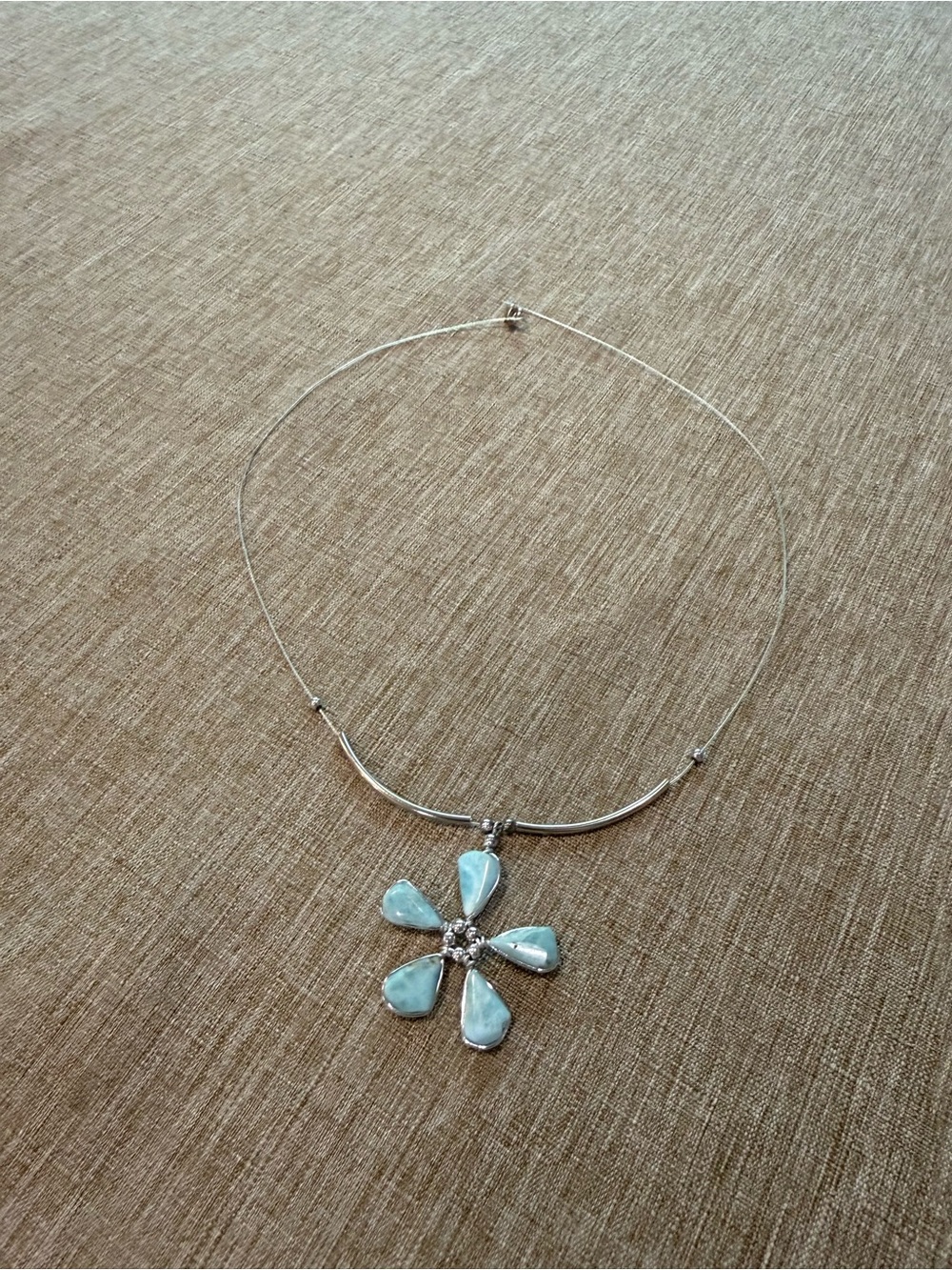Delicate Silver-Tone Necklace with Light Blue Larimar Flower Pendant